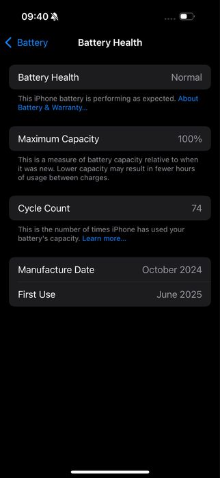 iPhone 16 512 gb cu 75 cicluri de incarcare