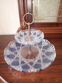 ваза двухярусная для пирожных фруктов конфет немецкое стекло walther.