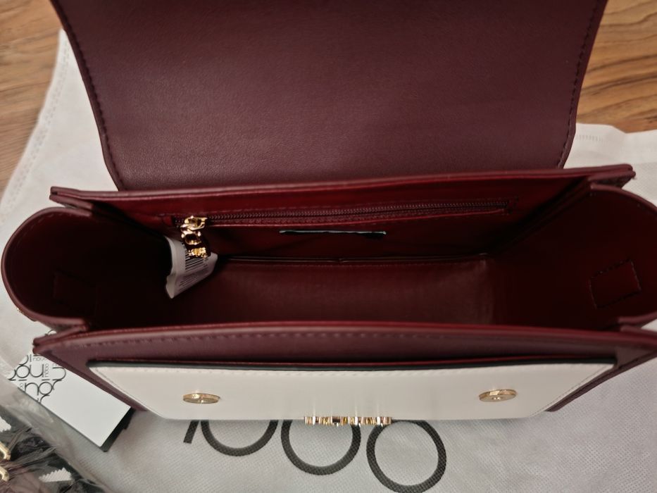 Оригинална чанта - червен, бордо и бежов цвят