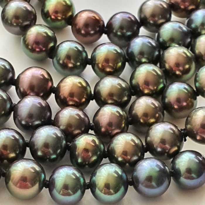 colier triplu perle naturale aur 14k rubine si diamante