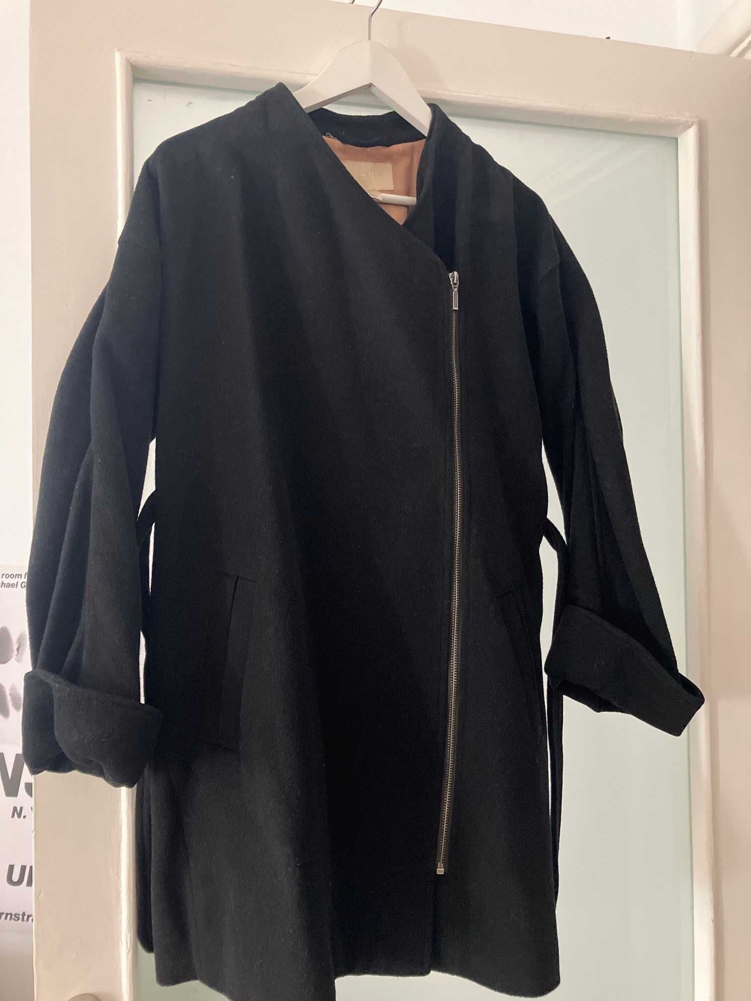 Palton H&M negru, lana 60%, marime S