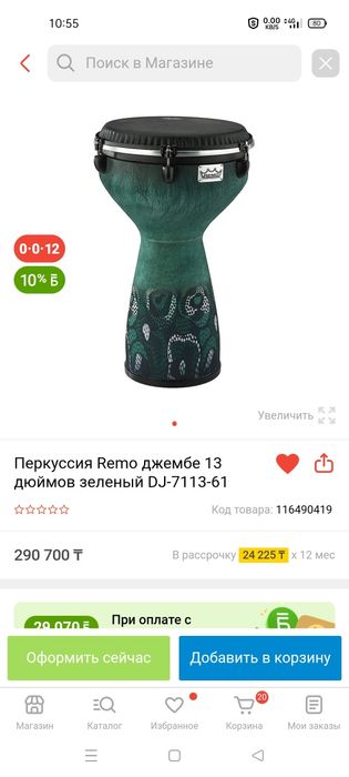 Барабан Перкуссия Remo джембе 13 дюймов зеленый DJ-7113-61