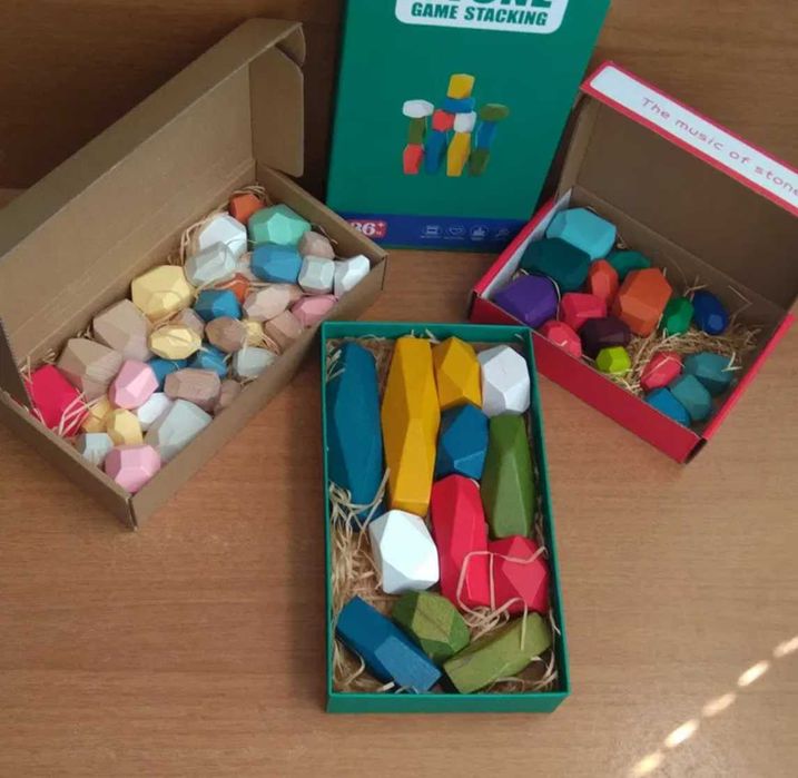 12 бр. големи дървени камъни Монтесори за игра, декорация и баланс