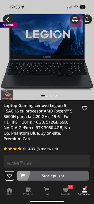 Laptop Gaming Vand/Schimb cu ceva mai bun Lenovo Legion 5 15Ach6