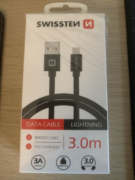Cablu de date SWISSTEN USB-A / Lightning, textile braid, 3.0 m