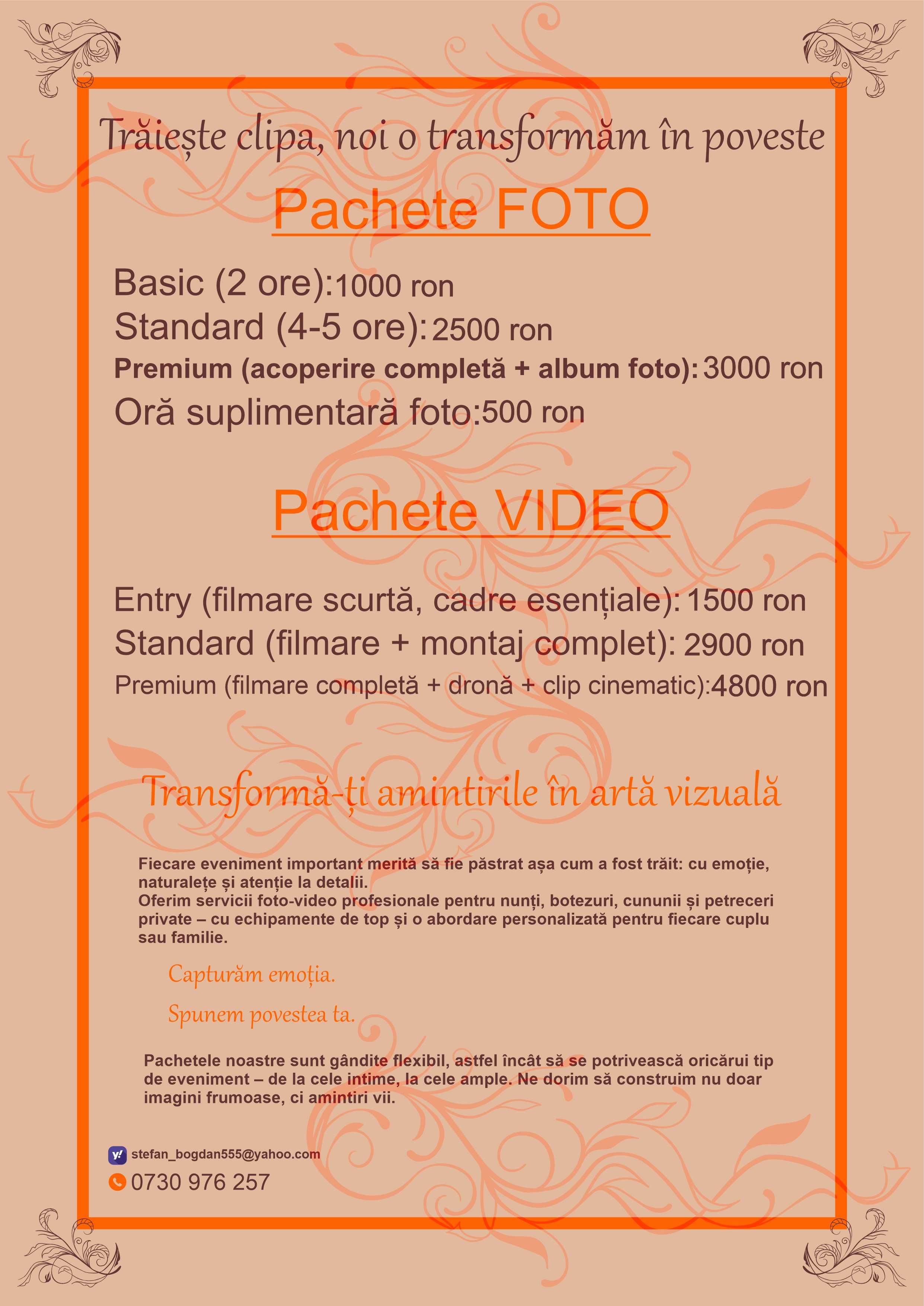 Fotograf  Videograf Evenimente| Pachet complet  Preț bun