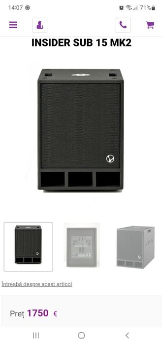 Vând boxe Verse insider 12 si sub15 mkII( ca fbt, dynacord, rcf)