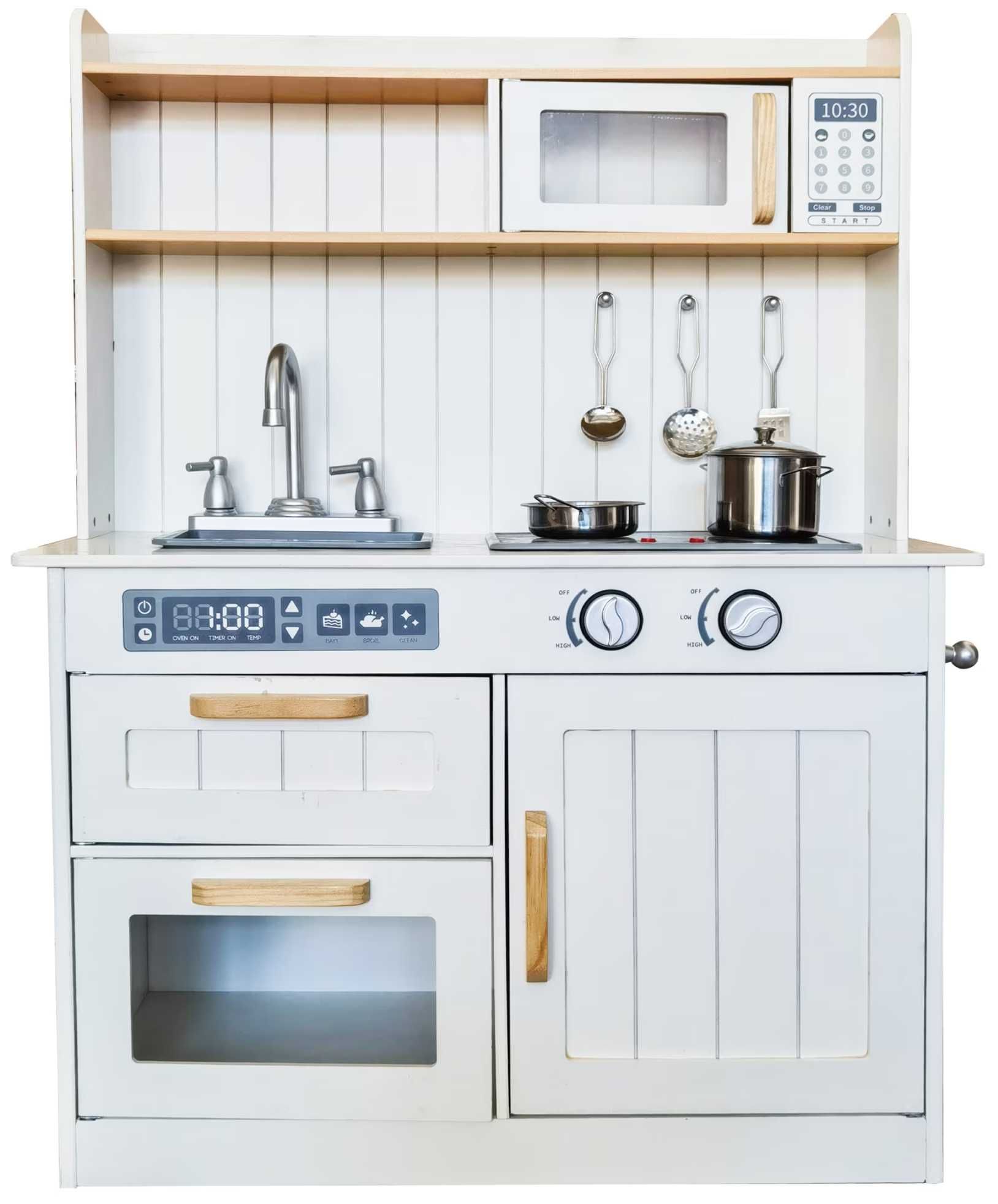 Bucatarie din lemn natural copii, Microunde si Accesorii incluse,89 Cm