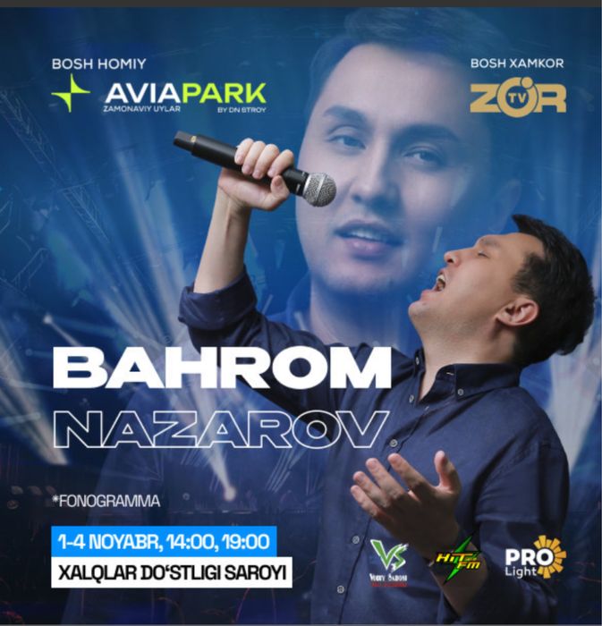1-4 noyabr kunlari Bahrom Nazarov konsertiga biletlar