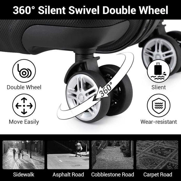 KONO твърд куфар на колелца 36 л с TSA ключалка черен