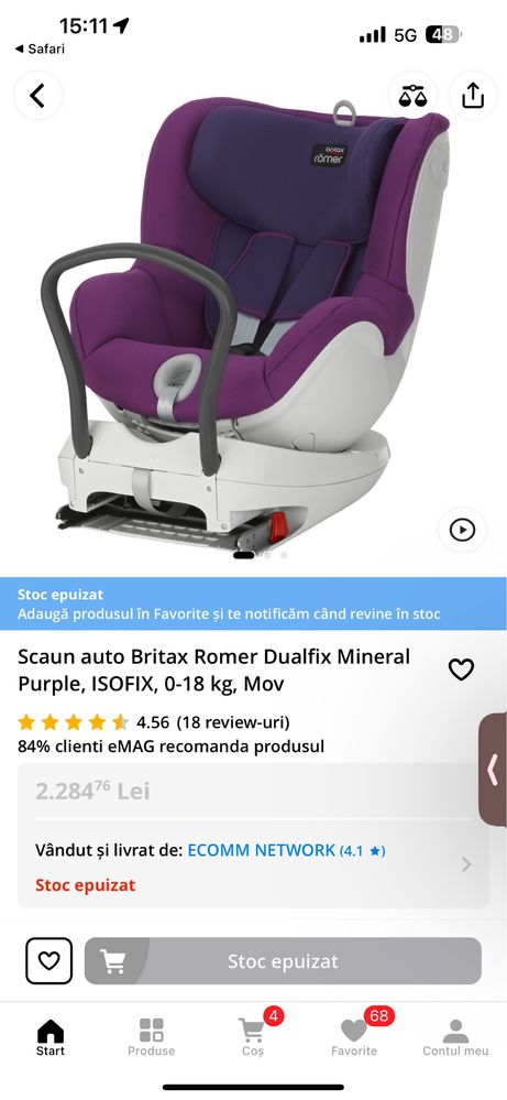 Scaun auto copii Britax Romer Dualfix , ISOFIX, 0-18 kg, Mov