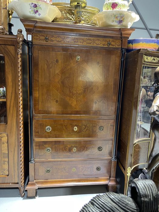 Secretier biedermeier din lemn masiv, cu ornamente bronz, 1860