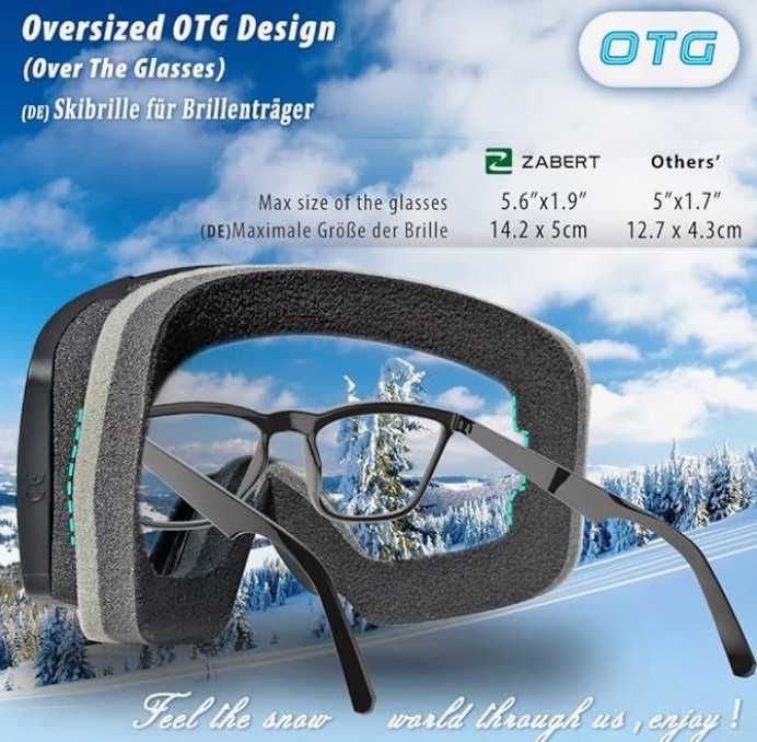 Ски очила ZABERT OTG, дамски ски очила за ски и сноуборд