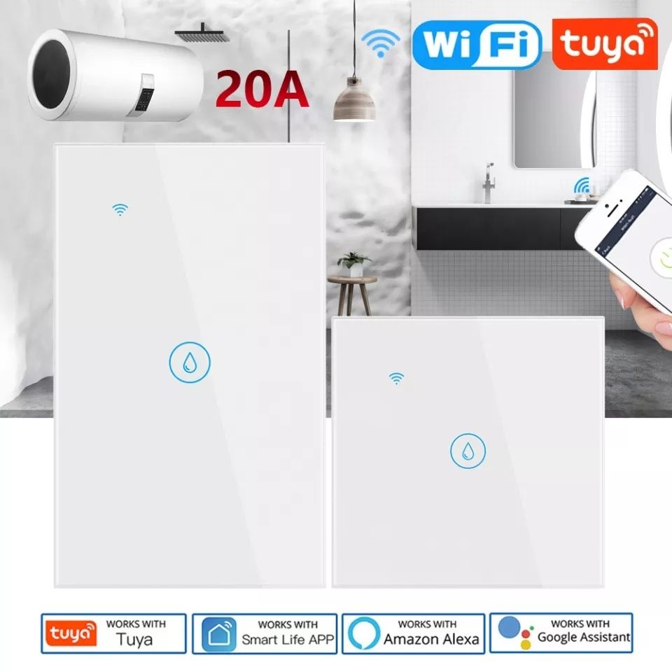 Tuya/Smart Life WiFi ключ за бойлер 20А, тач-панел, закалено стъкло