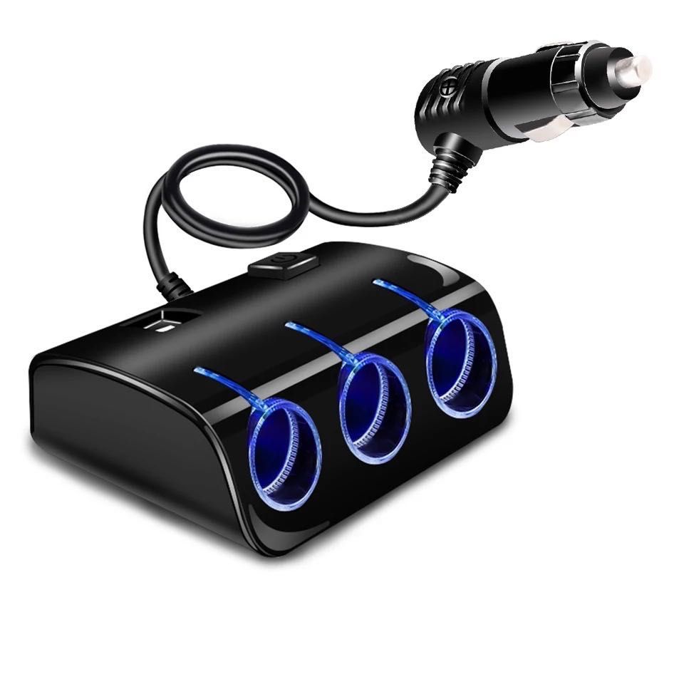 LED ТРОЕН Разклонител за запалка на автомобил 12V с USB зарядно кола