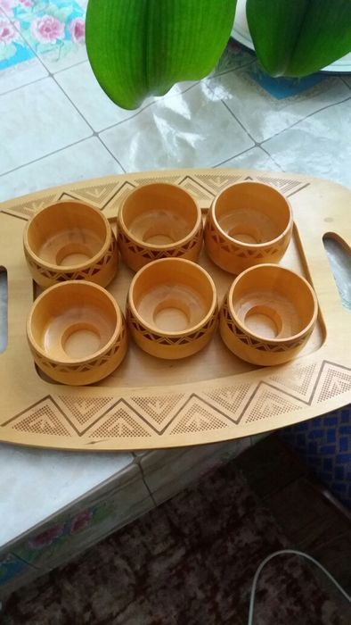 Подстаканики деревянные на подносе, набор для специй