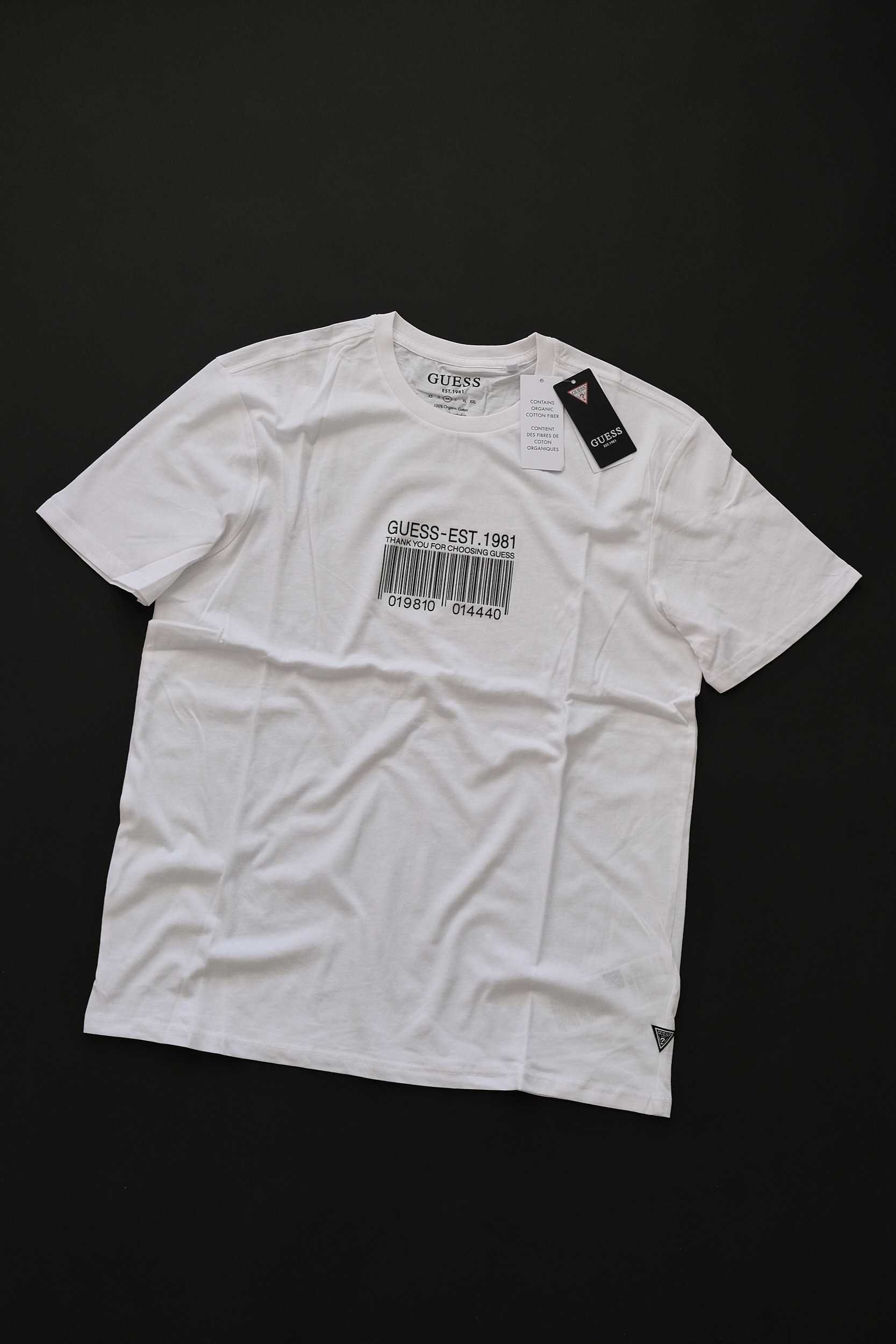 ПРОМО GUESS XL размери-Оригинална бяла мъжка тениска с баркод