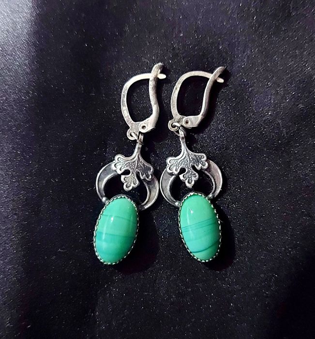 серьги мельхиор,малахит