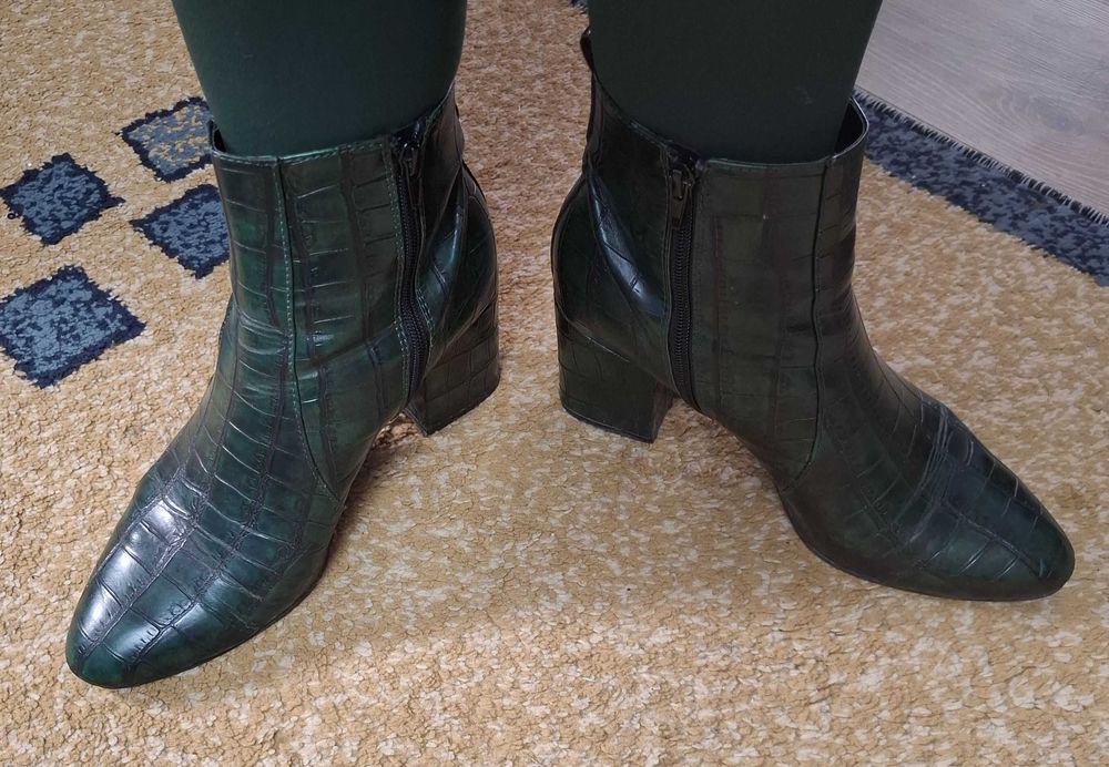 Botine verzi cu toc gros, 40, Graceland