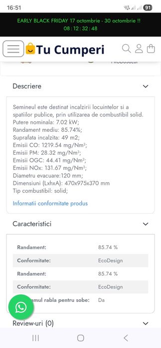 soba semineu 7 kw căptușita