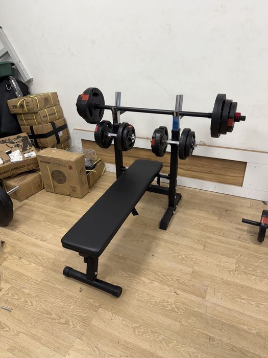 Pachet Banca piept plianta si reglabila+gantere+Bara Haltera noi