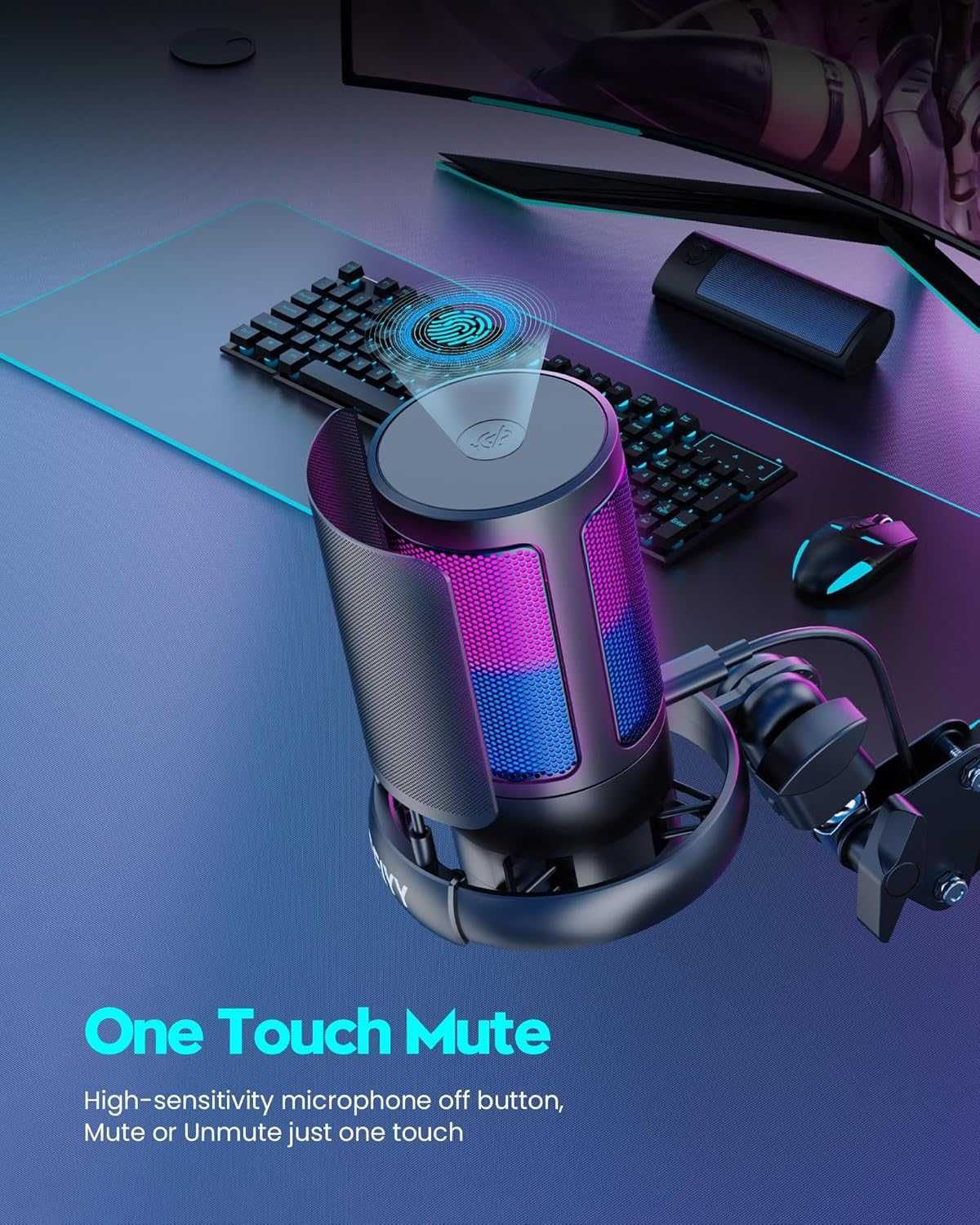 Пълен комплект RGB геймърски микрофон със стойка за PC/PS4/PS5
