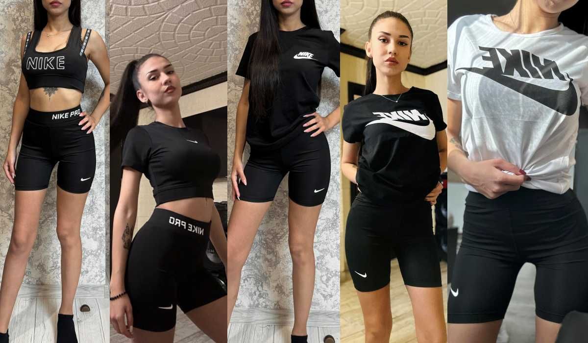Дамски екипи с дълъг/къс клин Nike и Adidas с черна и бяла тениска