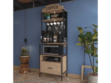 Осветен кът за кафе, Многофункционален шкаф Puzzle-home, Орех/черен