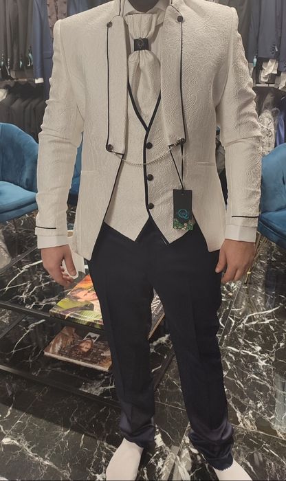 Costum ceremonie alb/negru, set 4 piese