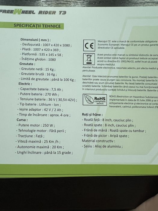 Trotineta electrica cu vitaza maxima de 25Km