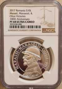 Moneda BNR 10lei argint Marasesti, Marasti, Oituz gradata NGC PF 68 UC