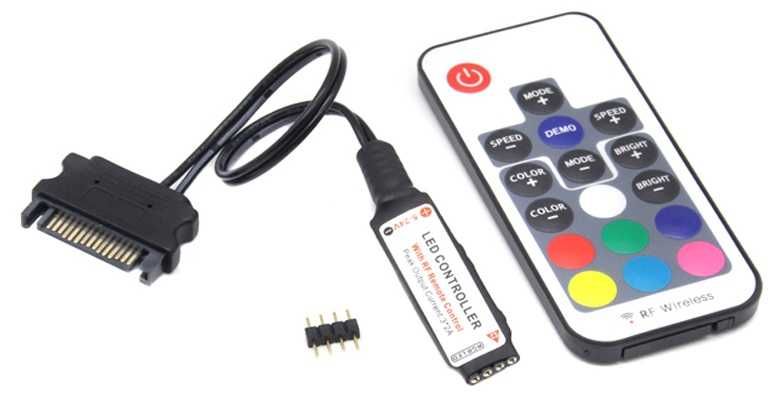 RGB контролер HUB адаптер, за компютър 12V 4Pin с дистанционно и SATA