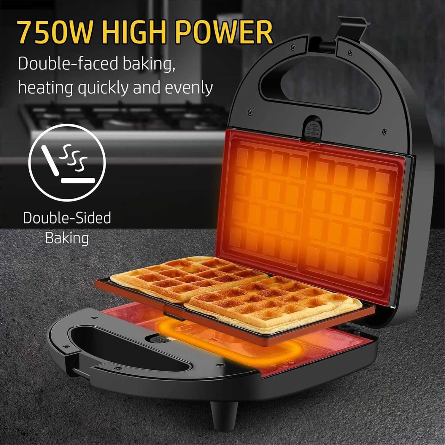 YASHE Тостер за сандвичи 3-в-1, гофретник Panini Presses Set, 750 W