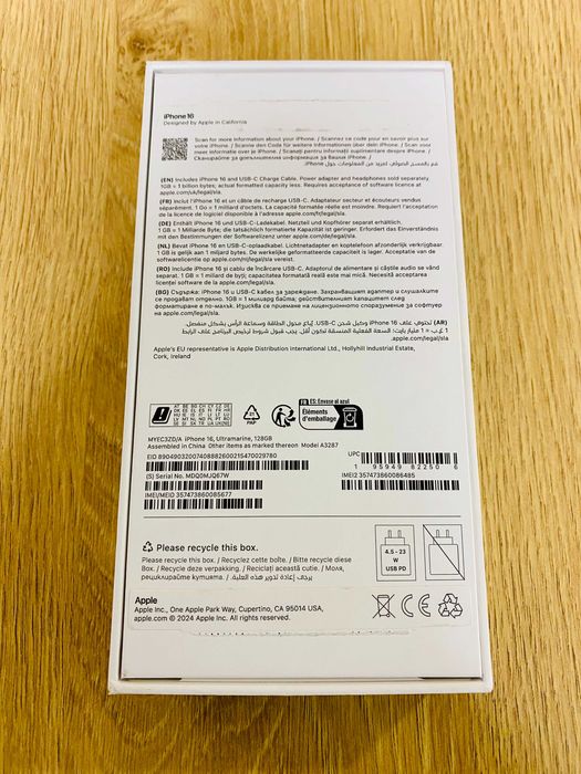 ЧИСТО НОВ !!! Apple iPhone 16, 128GB, 5G, Ultramarine