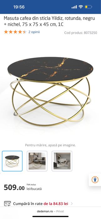 Masuta de cafea aurie de sticla