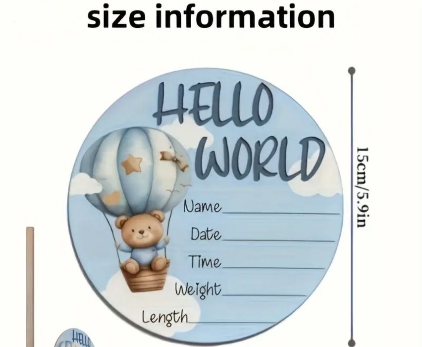 Очарователна дървена табелка „Hello World“ за новородено