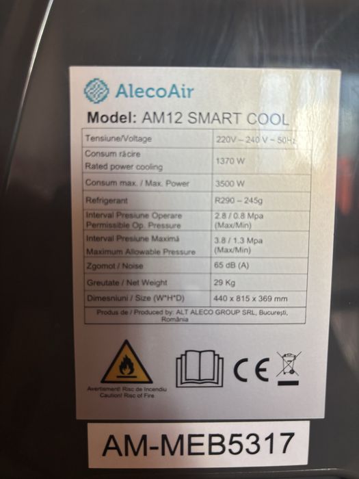 Aparat aer conditionat portabil 12,000 BTU AlecoAir AM12 SMART COOL