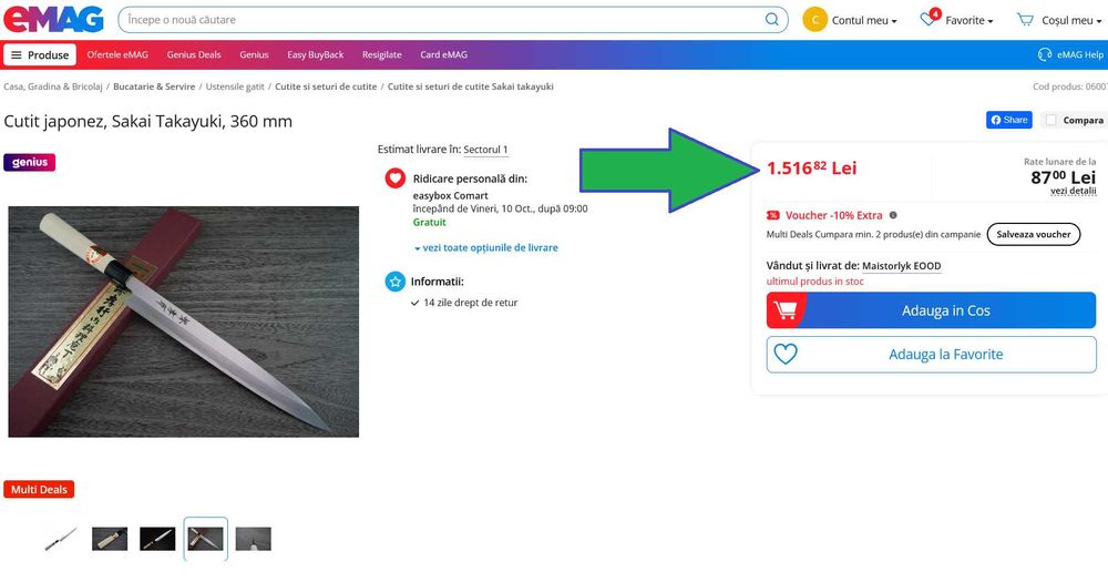 Cuțit Yanagiba Sakai Takayuki Oțel Japonez Sashimi Sushi Chef Bucatar