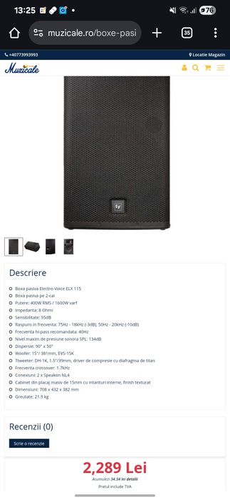 Boxe pasive EV ELX 115. The T.amp e-1200 si procesor t.racks DS 2/4