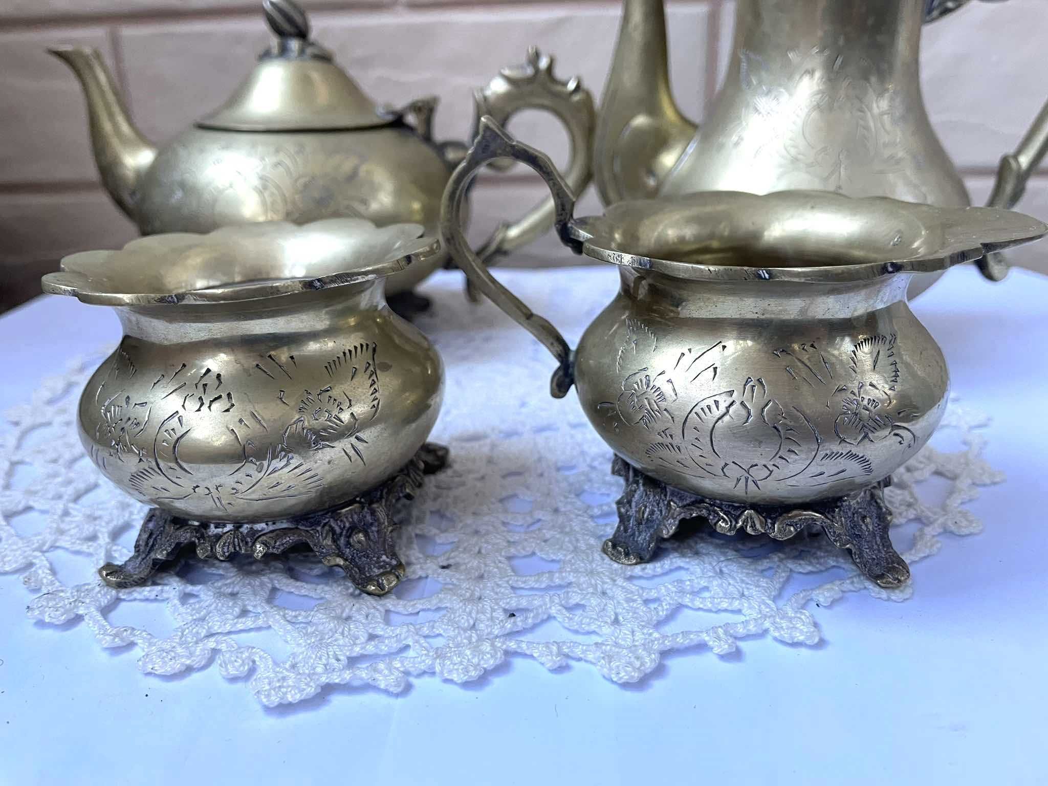 Красив месингов комплект за кафе и чай от Англия, 4 части