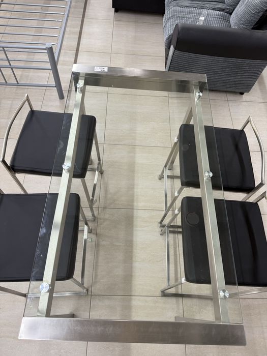 Set masă de bar din oțel inoxidabil cu 4 scaune incluse