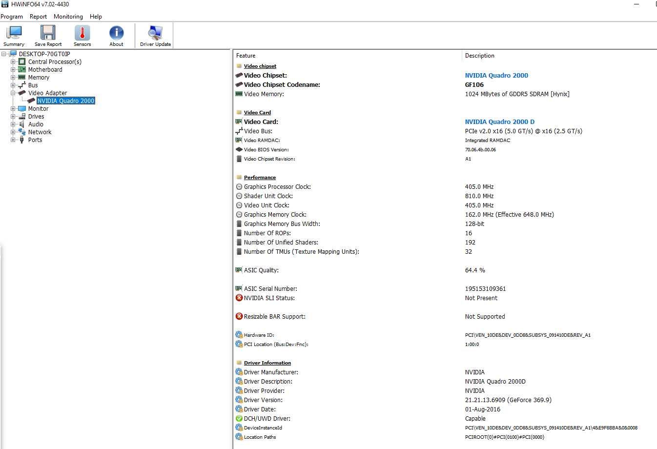 Nvidia quadro 2000D0- 1GB DDR5 128 BIT