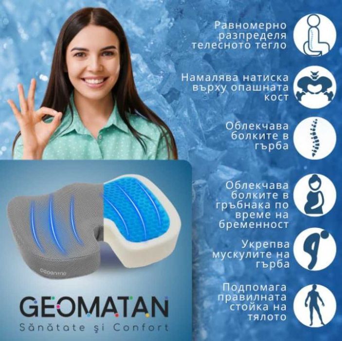 Ергономична възглавница за седене с гел и мемори пяна – U-форма