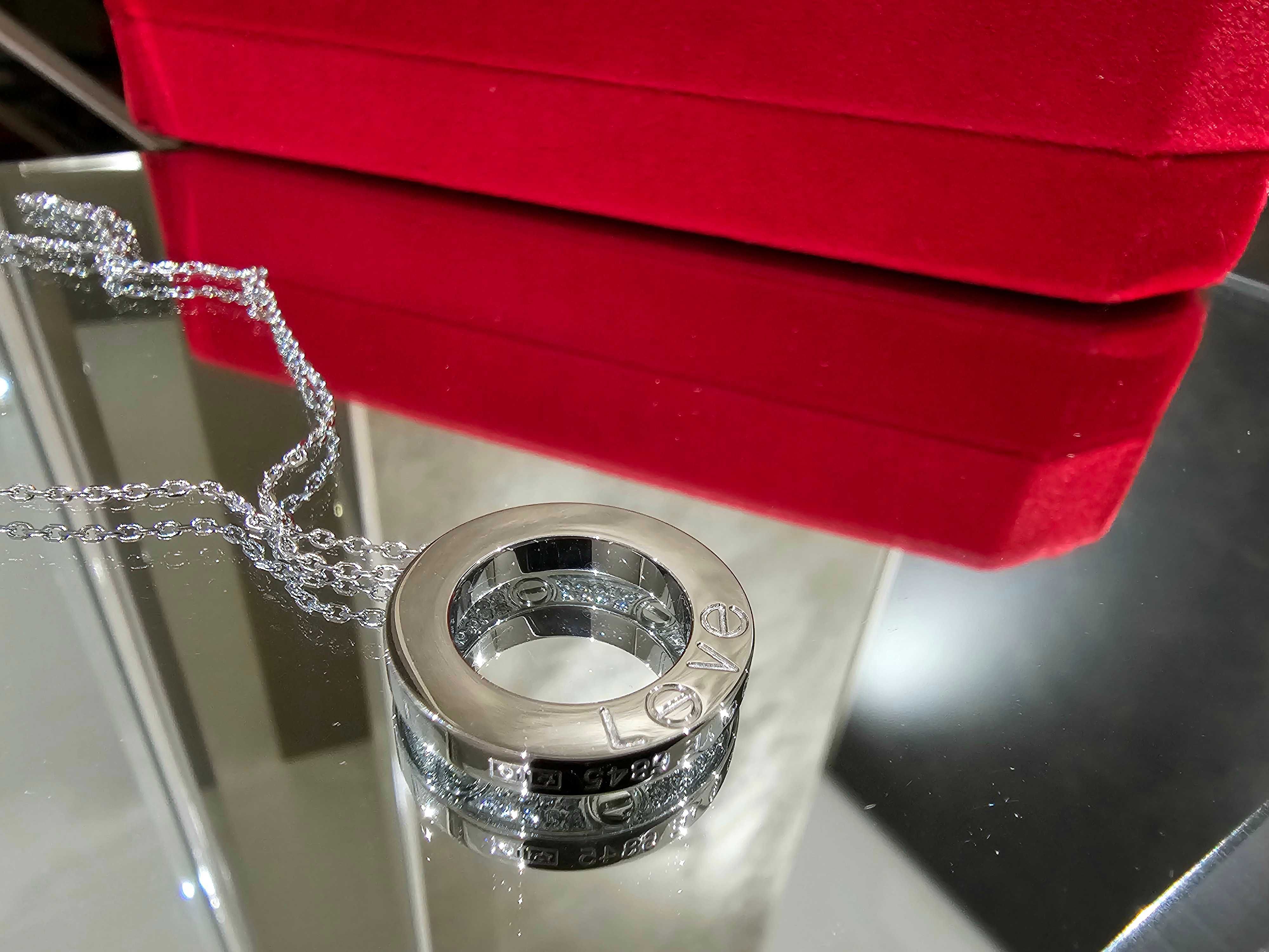 CARTIER Love White Gold Large Paved Diamonds Pendant Дамскo Колие