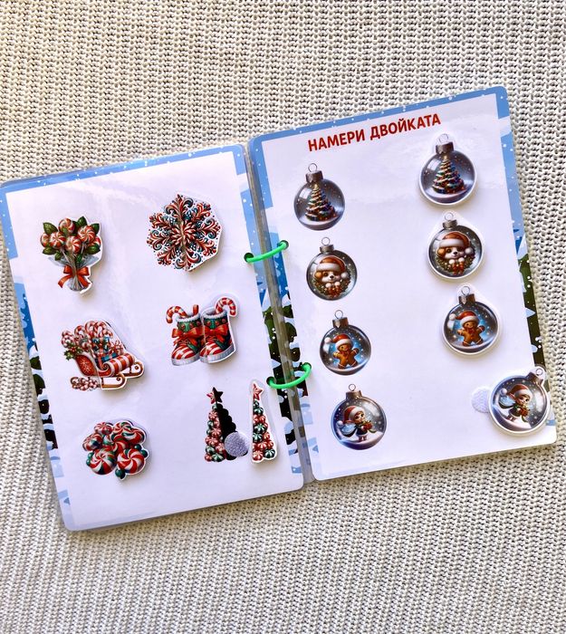 Коледна развиваща книга-играчка с велкро