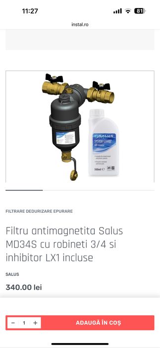 Filtru antimagnetita Salus MD34S cu robineti 3/4