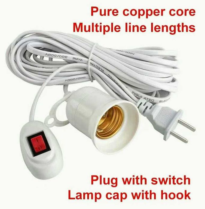 10М Кабел Удължаваща Фасунга с Щепсел и Ключ Крушка E27 Фасонка с Кука