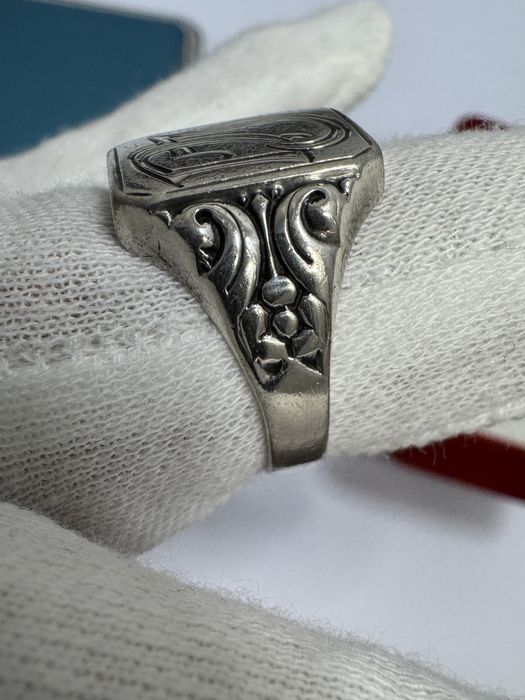 Inel argint 835 vechi,  Art Nouveau cu sigiliu monograma.