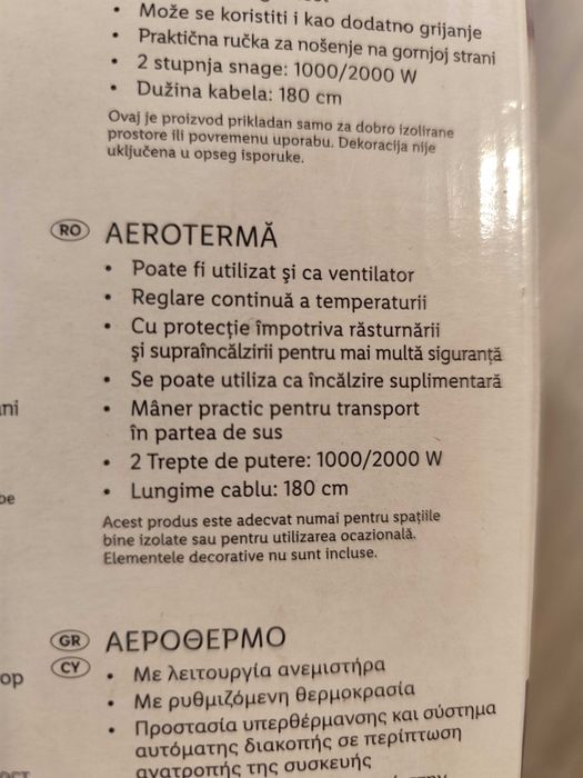 Aeroterma cu ventilator 2000W cu intrerupator siguranta la inclinare