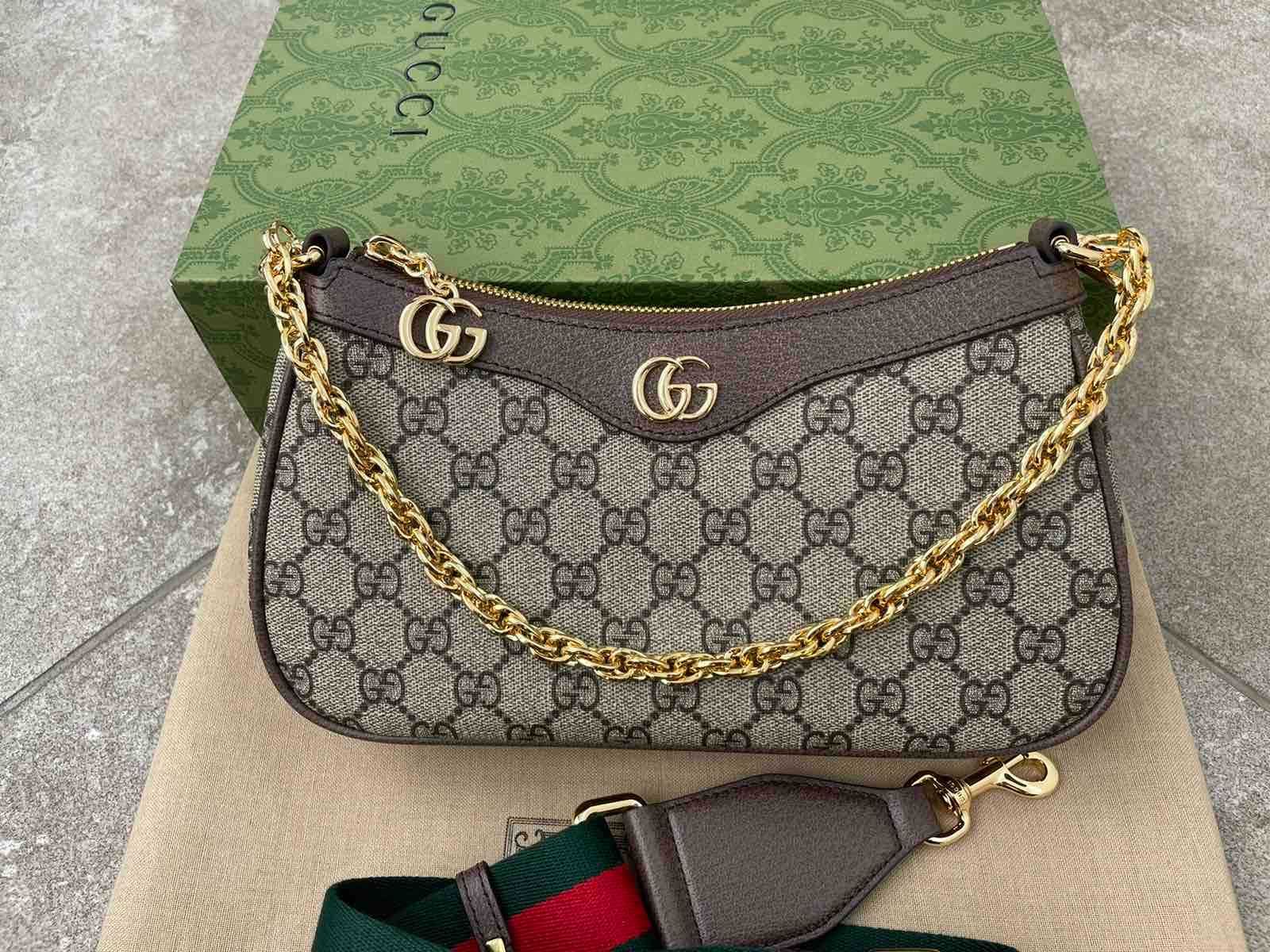 Gucci Малка Чанта Ophidia Гучи Кафяв Canvas Златно Лого Оригинална